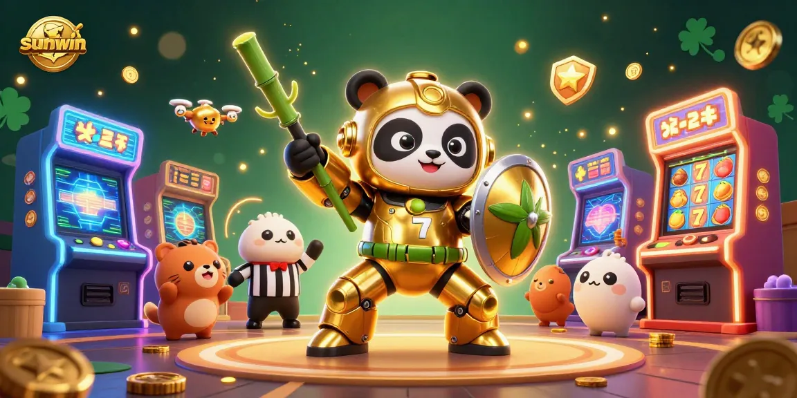 Experience exhilarating slots action with sunwin featuring a golden panda in a mech-suit.