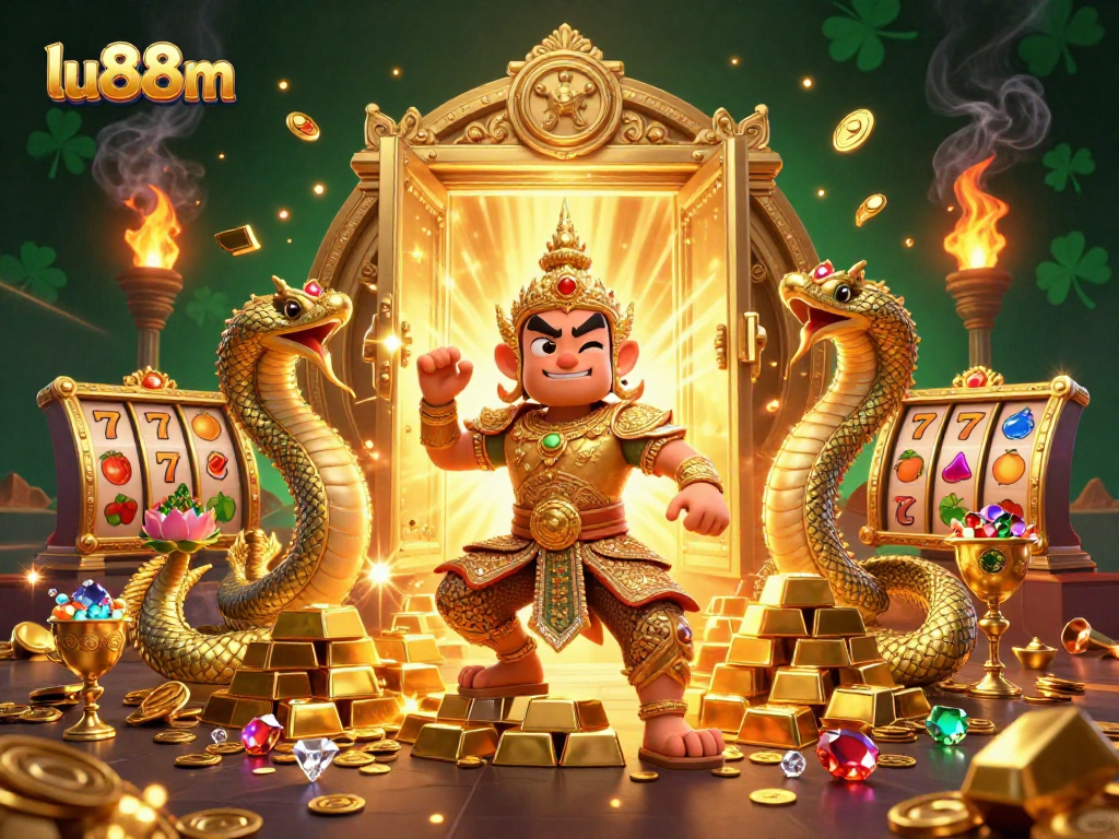 Experience the vibrant action of lu88m with dynamic 3D characters amid glittering casino treasures.