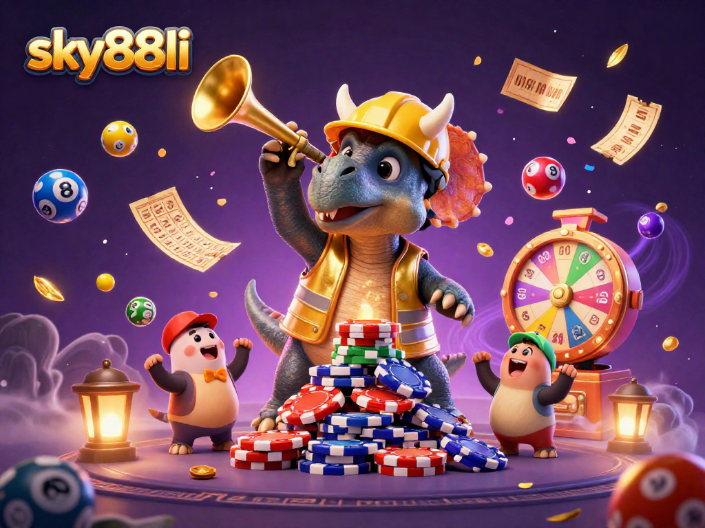Engage in thrilling gaming at sky88li with a dynamic casino scene featuring fun characters and exciting elements.