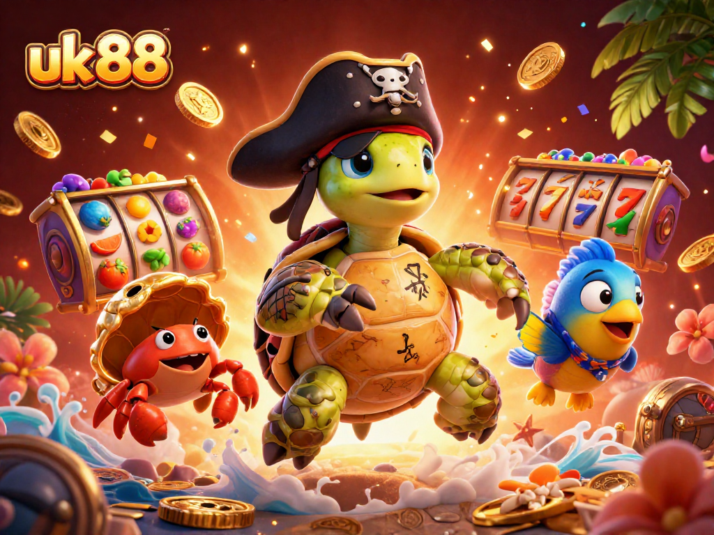 Experience thrilling wins with uk 88 slot games featuring a turtle, crab, and parrotfish above treasures.