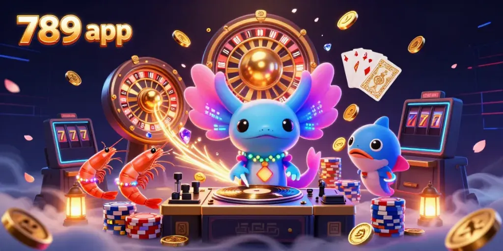 Join the excitement with the 789 app by winning big with the vibrant casino-themed illustration.