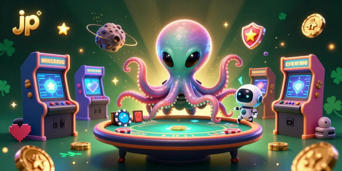Engage with the exciting jp poker scene featuring a beeping robot and cheerful octopus.