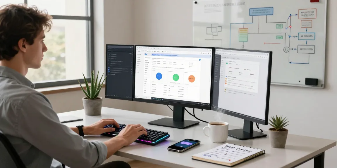 API management workspace with Waygrid software on multiple screens, showcasing productivity and analytics.
