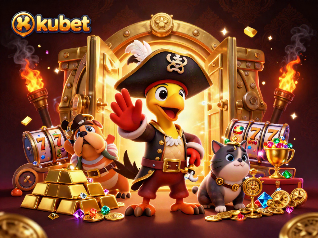 Engage with kubet's vibrant casino scene featuring a pirate captain and stunning treasures.