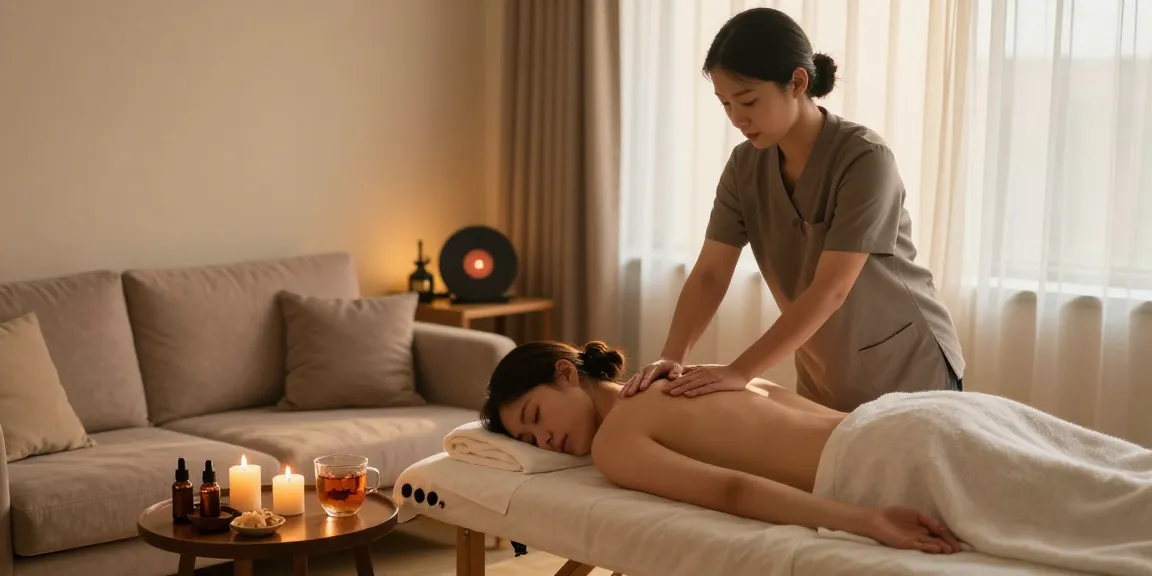 Relaxing home environment for 안산출장안마 with professional therapist preparing soothing massage services.