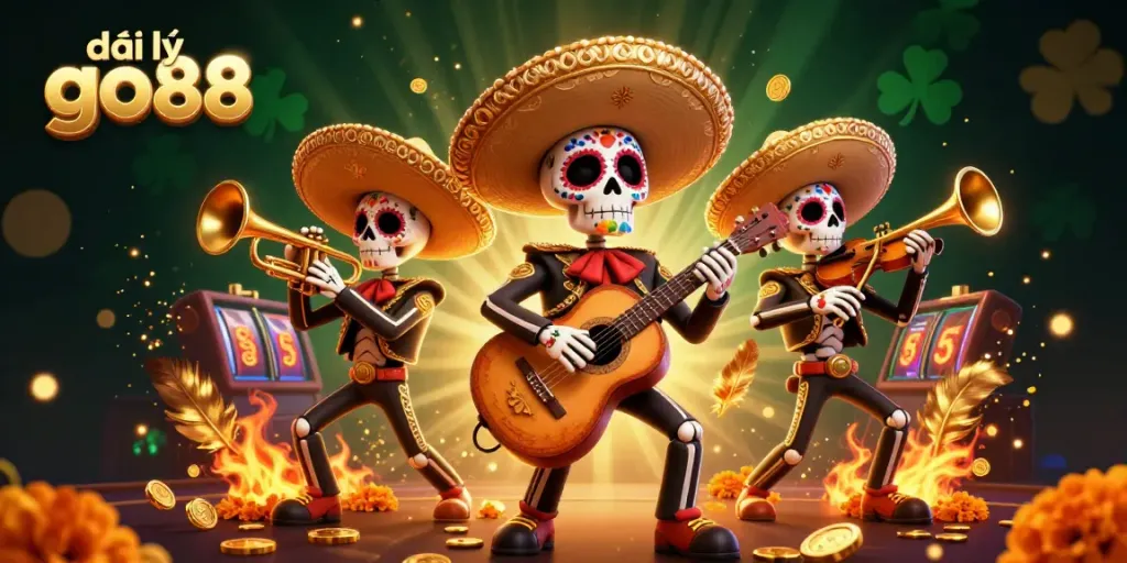 Experience the vibrant energy of đại lý go88 with a lively mariachis scene in a colorful casino.