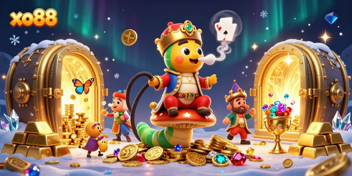 Play poker with xo88's enchanting caterpillar master amidst treasures.