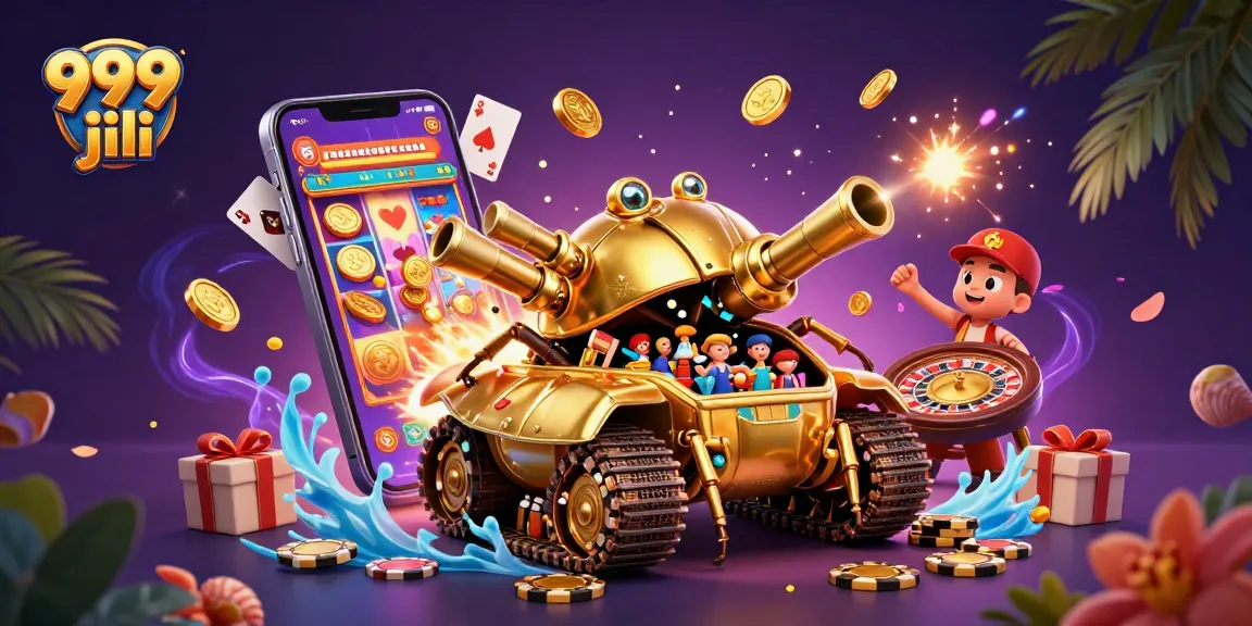 Experience thrilling 999 jili gaming with a vibrant 3D casino scene featuring a golden beetle tank.