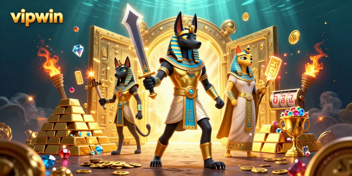 Experience thrilling jackpots at vipwin with ancient Egyptian heroes amidst golden treasures.