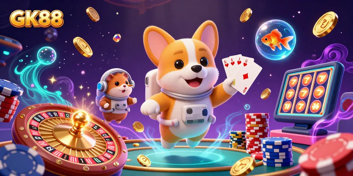 Experience thrilling GK88 gameplay in a vibrant cosmic casino setting with dynamic character interactions.