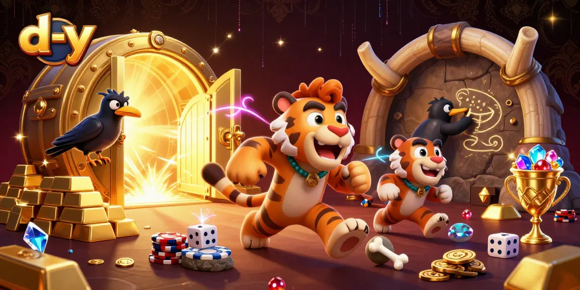 d-y's vibrant prehistoric casino scene with imaginative characters and rich treasure elements