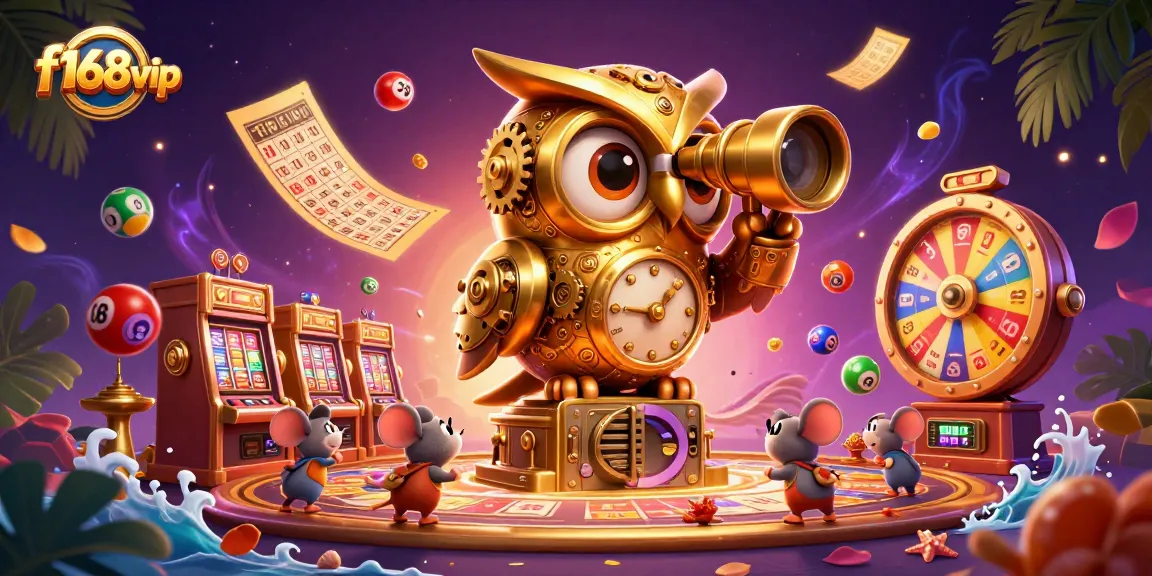Engage in immersive gaming with f168vip's lively casino scene featuring lucky characters and vibrant games.