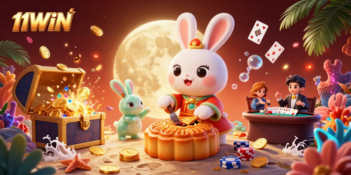 Join the moon rabbit on a thrilling adventure with poker chips and golden treasures at 11WIN.