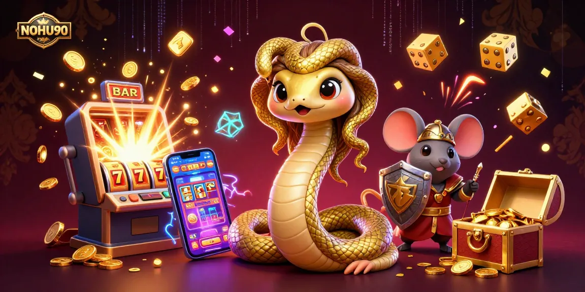 Experience the thrill of NOHU90 with a dynamic scene of jackpot excitement and interactive games.