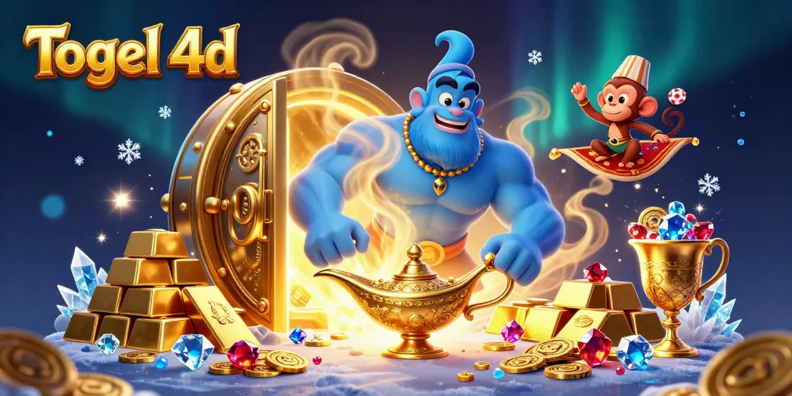 Engage with Togel 4d while discovering a magical scene of a genie, monkey, and treasures!