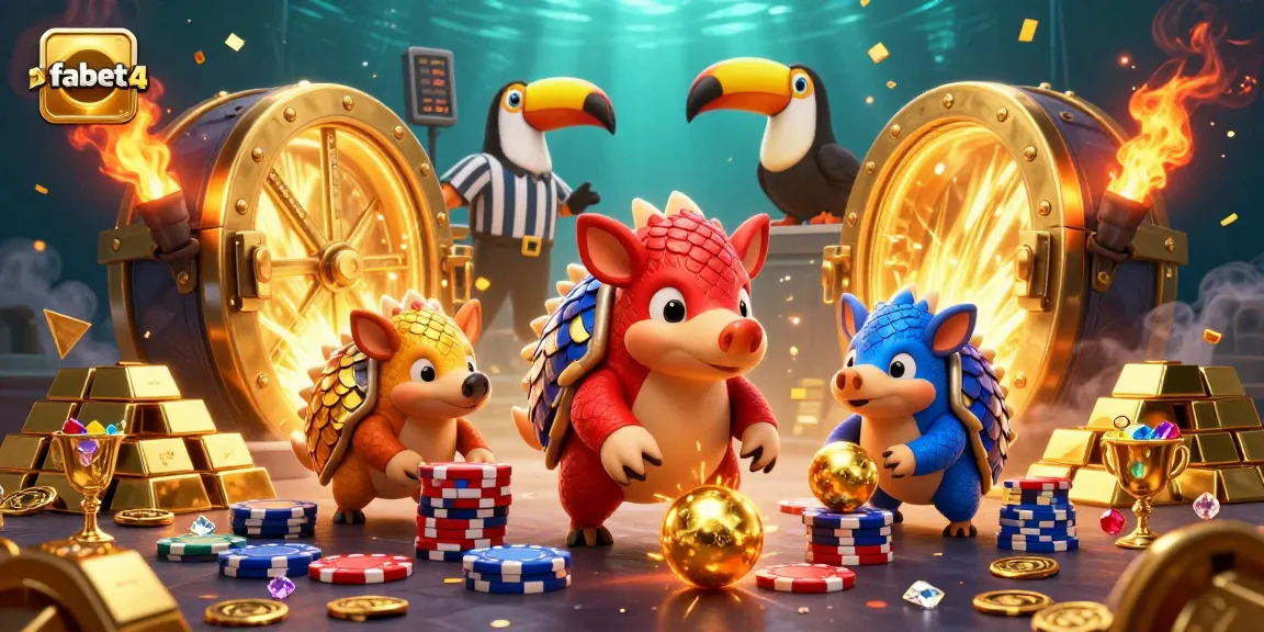 Engage in a vibrant gambling scene with fabet4 featuring rival pangolins and poker chips as confetti rains down.