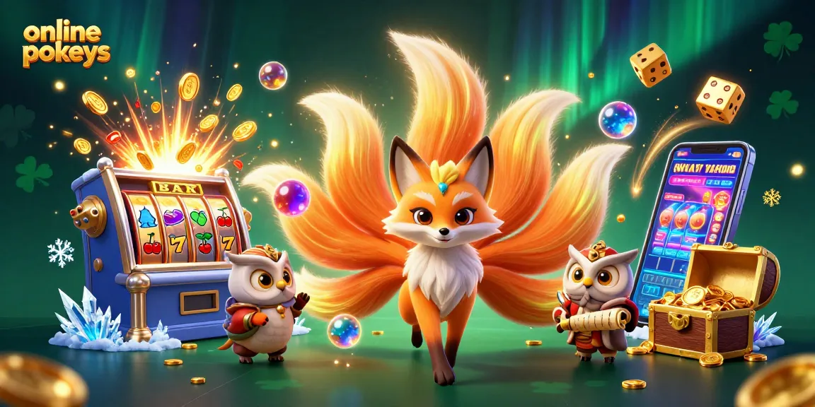 Experience the thrill of online pokies with a vibrant 3D scene featuring a nine-tailed fox and exciting casino elements.