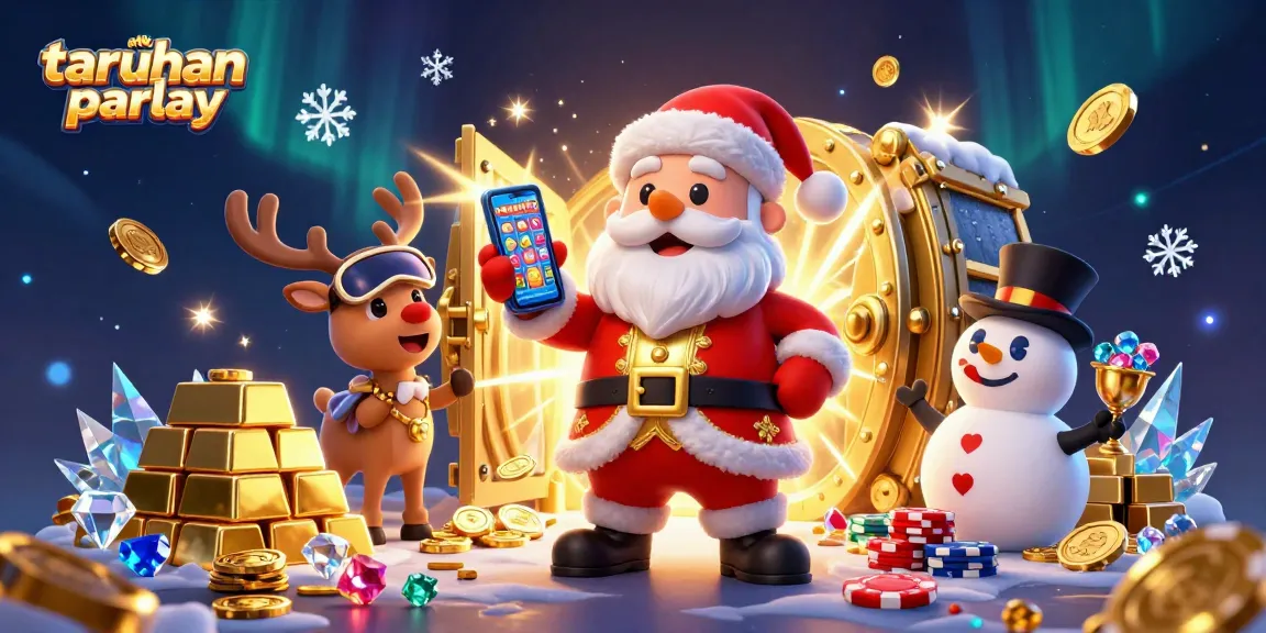 Experience taruhan mix parlay online in this vibrant casino scene with festive characters and jackpot excitement.